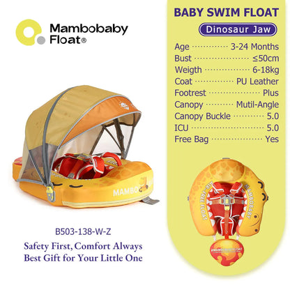 Mambobaby Baby Pool Float with Canopy & Tile Baby Swim Ring Infant Swimming Trainer Circle With Adjustable Strap for Boys Girls