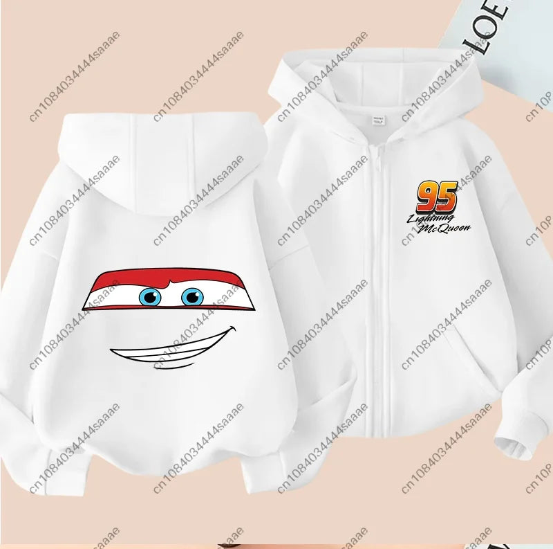 Lightning Mcqueen Sally Sports Zipper Hoodies Boys Girls Anime Cartoon Cute Hooded Sweatshirt Children Autumn Fashion Clothes