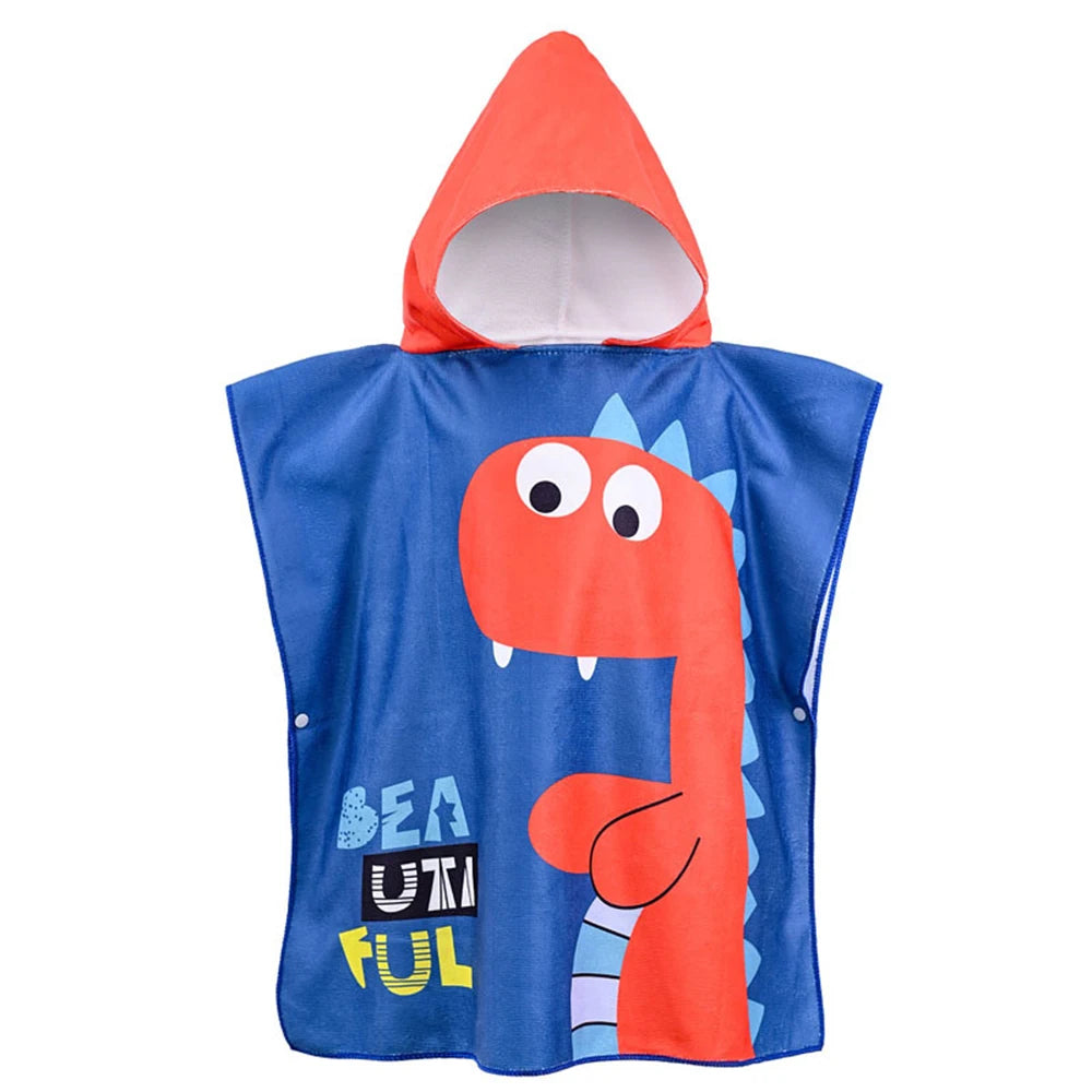 Kids Hooded Microfiber Bath Beach Poncho Towel, Quick-Dry Swim Cover-Up Bathrobe (80–120cm)