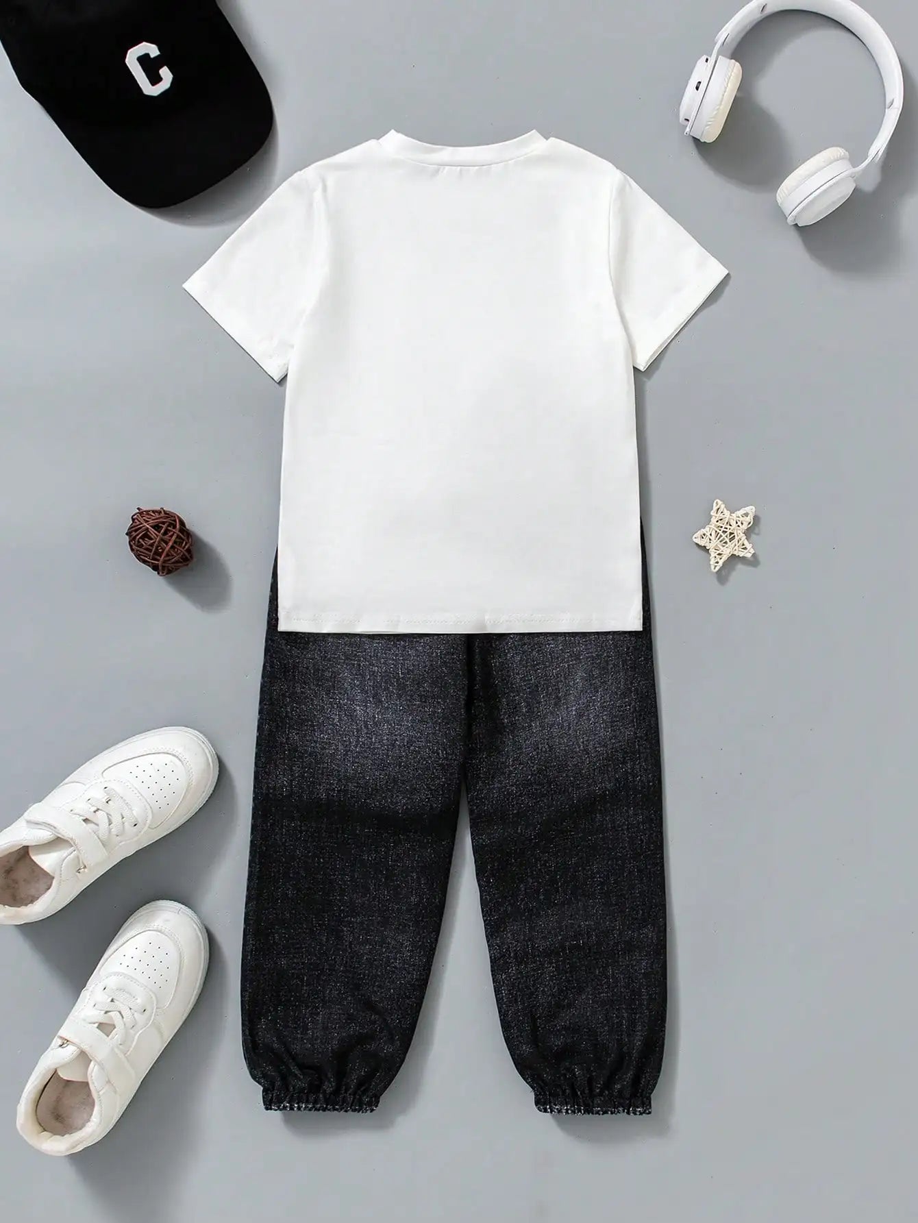 (143) Boys' Casual Street Fashion Printed Knit Pants Set, Suitable for Street Photography and Everyday Wear for Boys Aged 4-7