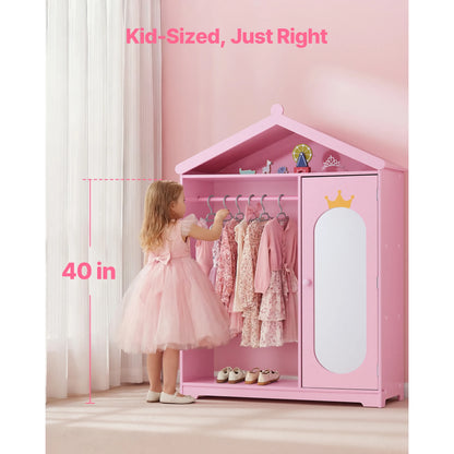 SucceBuy Kids Dress-Up Wardrobe with Mirror, Costume Organizer and Storage Closet for Girls