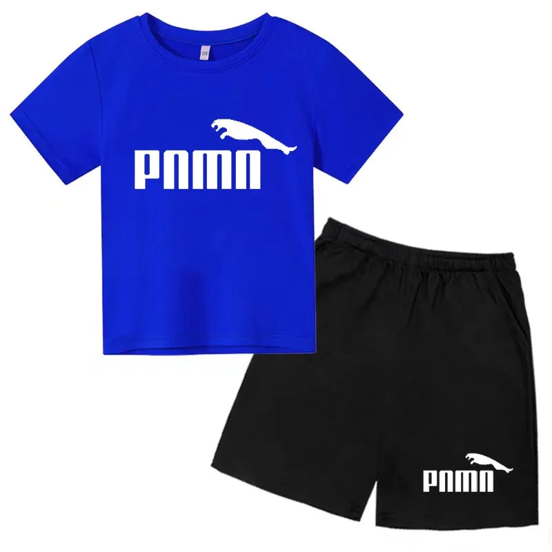 Kids  Fashion Two-Piece  Summer Sports brand Short-Sleeve Boy Girl 3-13Yrs  T-shirt +Shorts clothes