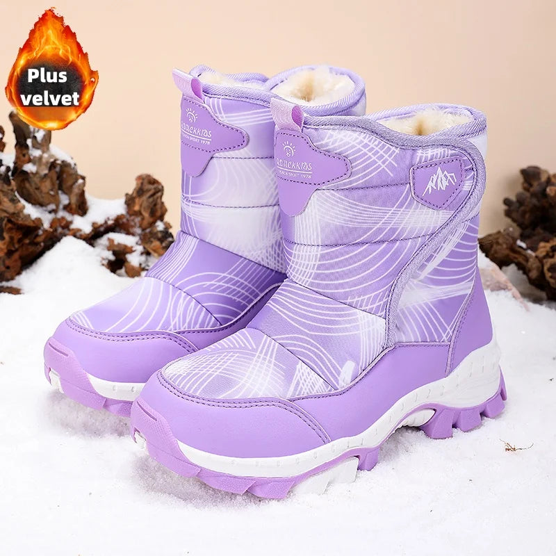 Winter velvet children's snow boots fashion anti-slip claw sports boots girls and boys plush boots outdoor platform cotton boots