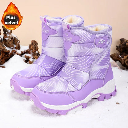 Winter velvet children's snow boots fashion anti-slip claw sports boots girls and boys plush boots outdoor platform cotton boots
