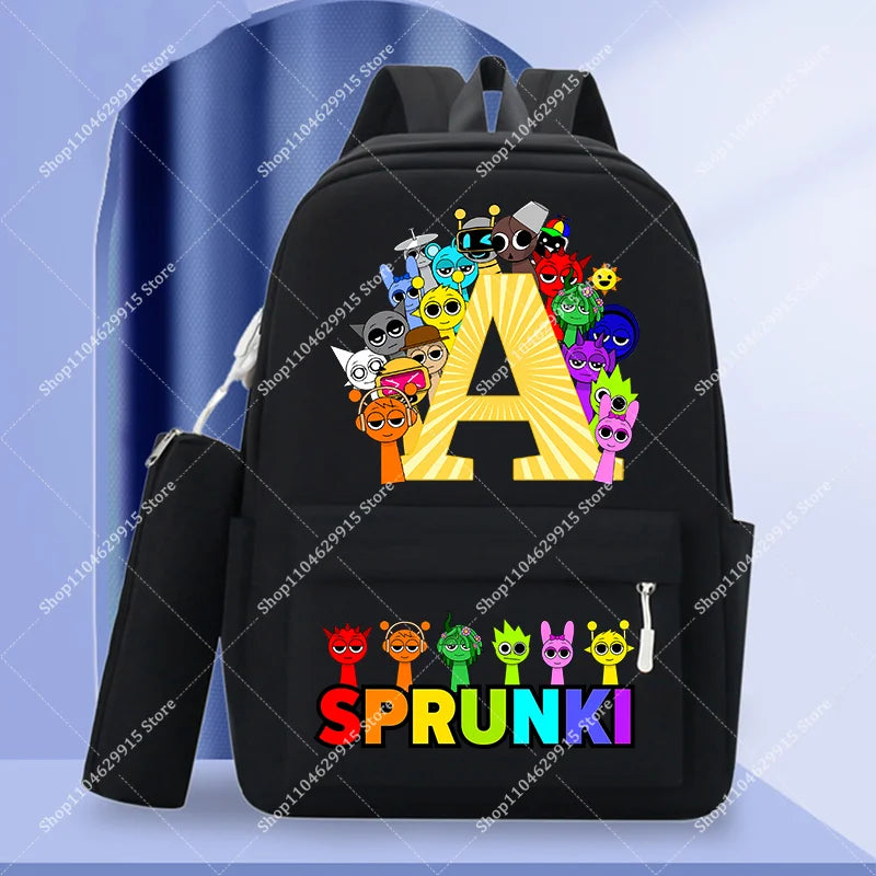 2-Piece Sprunki Backpack Set with Pencil Case – Large Capacity School Bag