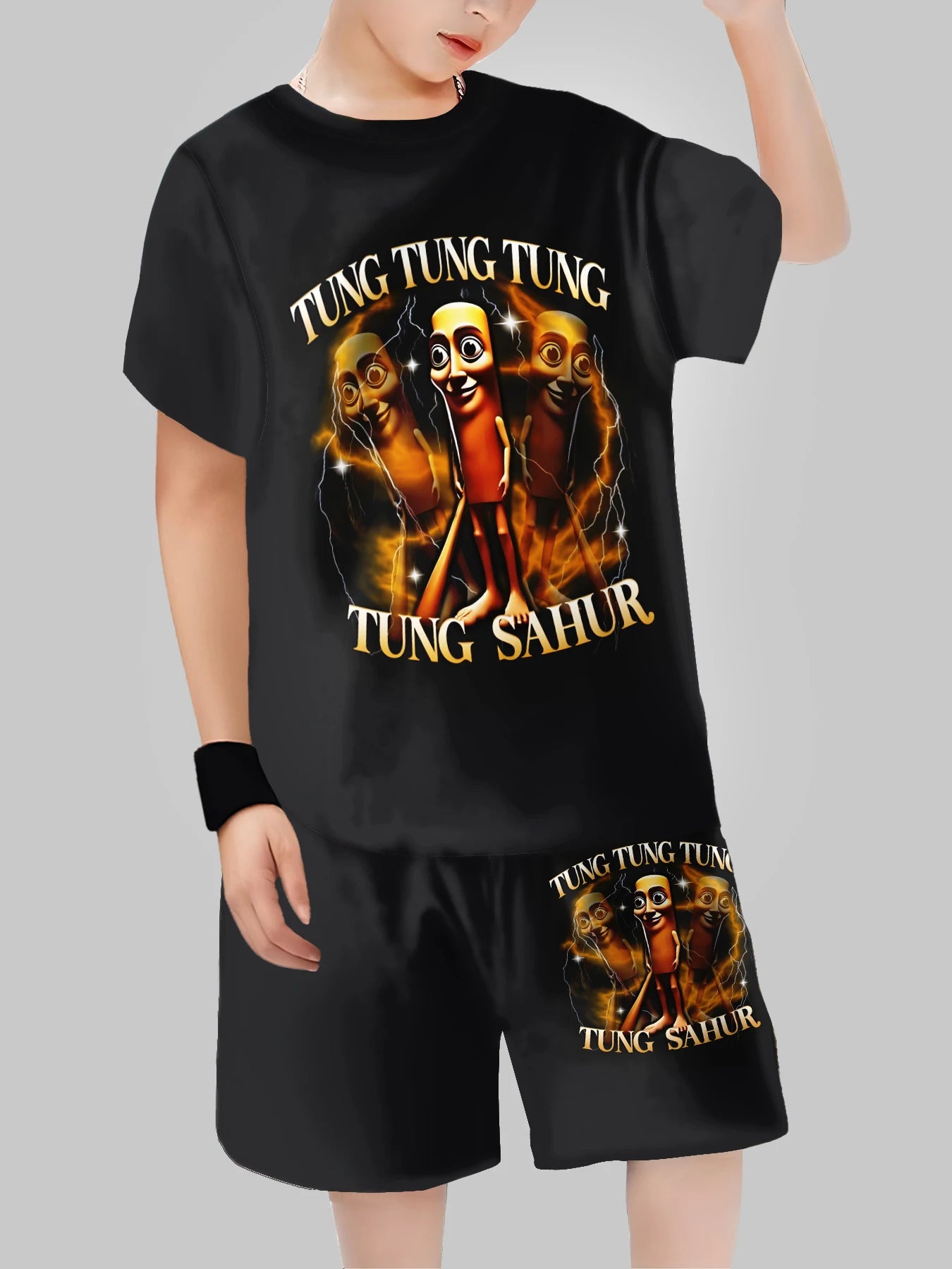 2025 New Fashion AI Games TungTungTung Sahur Design T-shirt+Shorts Summer Clothing Set Sports Suit T-Shirt & Pants Baby Outfits
