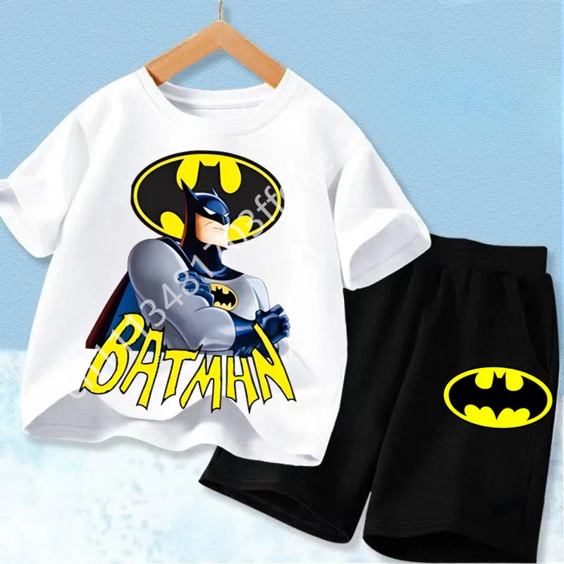 Summer Short Sleeved Street Wear Girl T-shirt Shorts Casual Top 2026 New Classic Batman&Superman Printed Boys Suit T-shirt