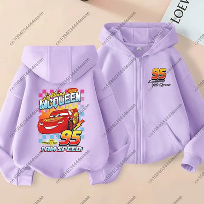 Lightning Mcqueen Sally Sports Zipper Hoodies Boys Girls Anime Cartoon Cute Hooded Sweatshirt Children Autumn Fashion Clothes