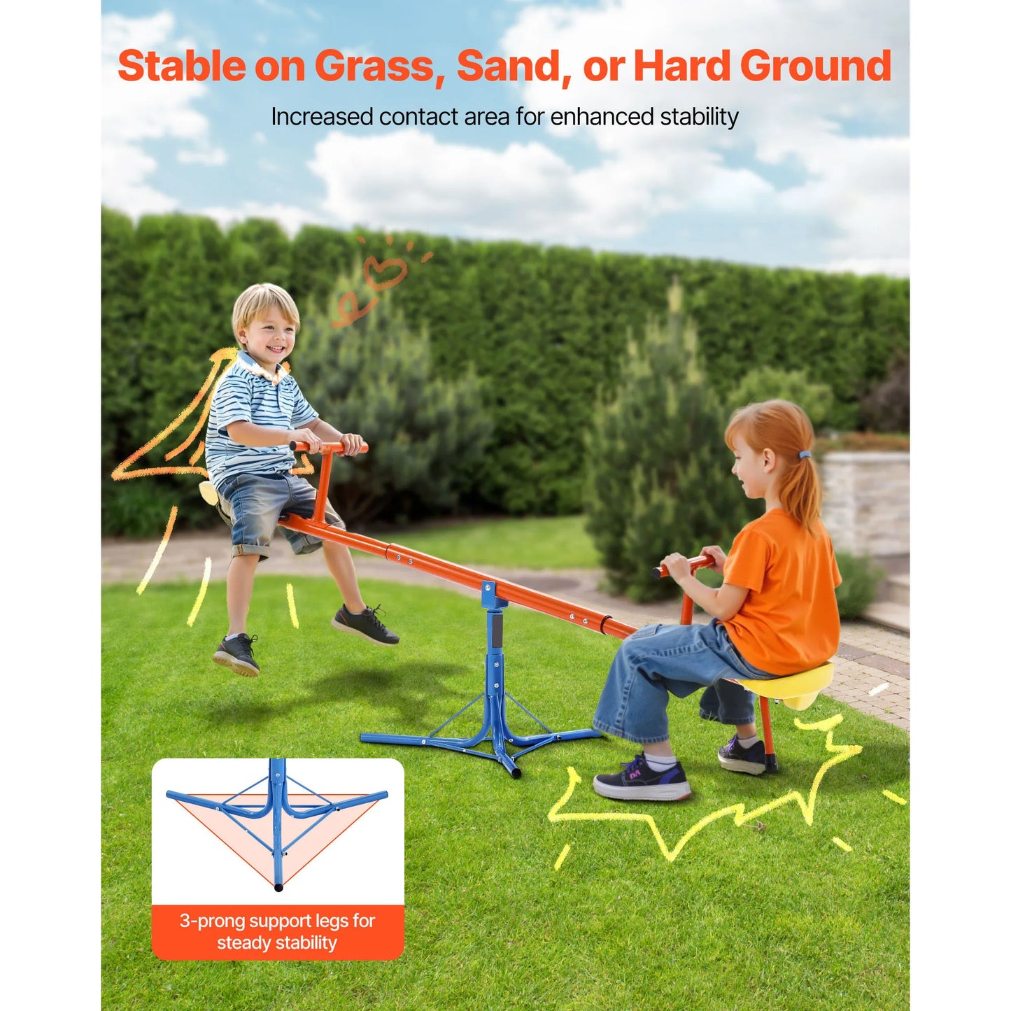 SucceBuy Kids Seesaw 100Lbs Per Seat Sit & Spin Teetertotter with 3 Support Legs for Children Outdoor Playground Equipment
