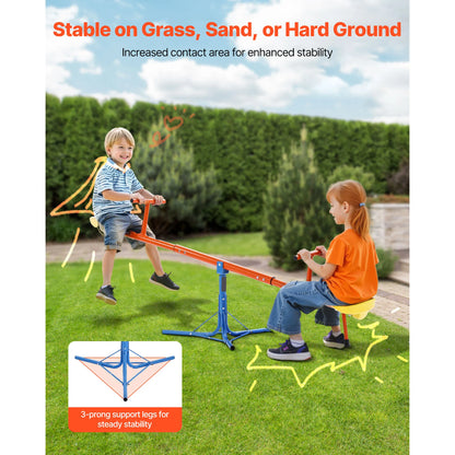 SucceBuy Kids Seesaw 100Lbs Per Seat Sit & Spin Teetertotter with 3 Support Legs for Children Outdoor Playground Equipment