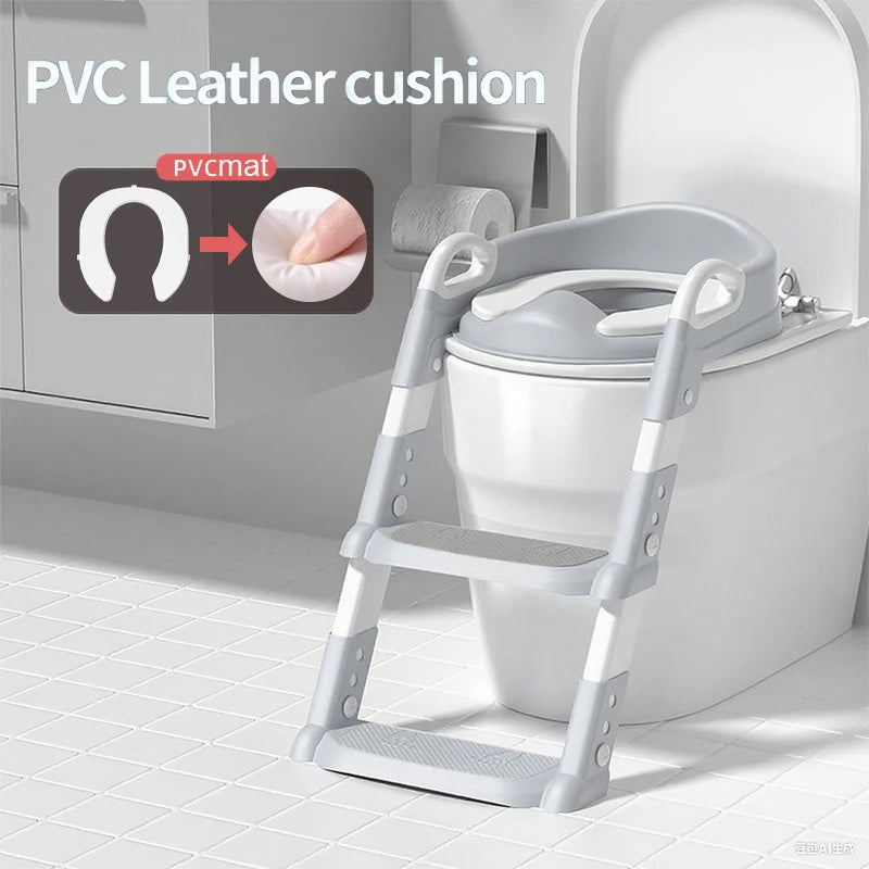 Portable Kids Toilet Potty Training Seat Folding Trainer Height Adjustable Wite Waterproof Cushioned Mat for Boys Girls Children