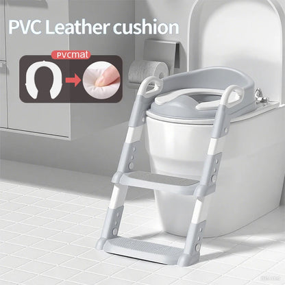 Portable Kids Toilet Potty Training Seat Folding Trainer Height Adjustable Wite Waterproof Cushioned Mat for Boys Girls Children