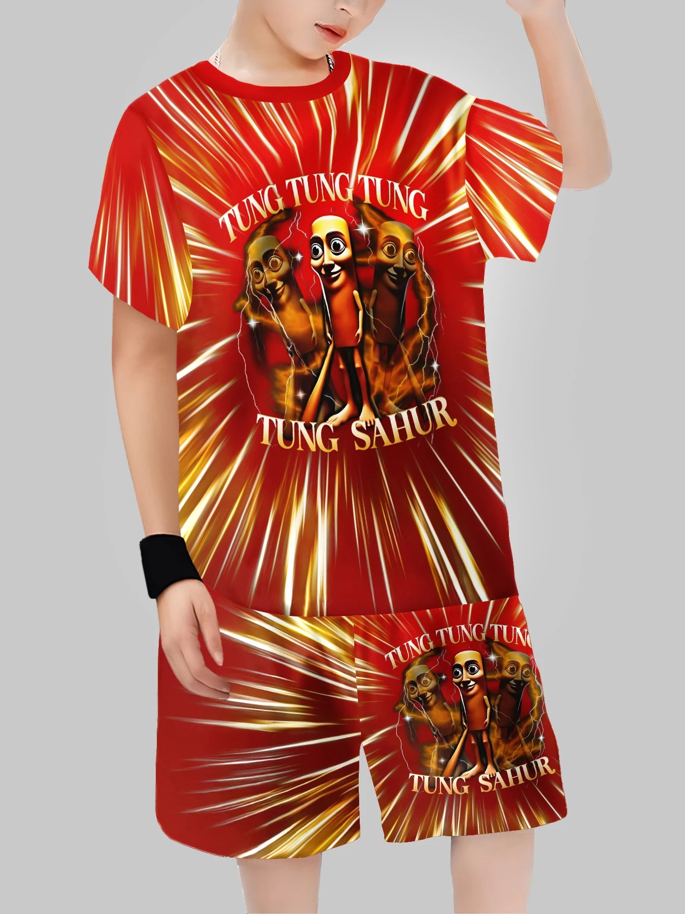 2025 New Fashion AI Games TungTungTung Sahur Design T-shirt+Shorts Summer Clothing Set Sports Suit T-Shirt & Pants Baby Outfits