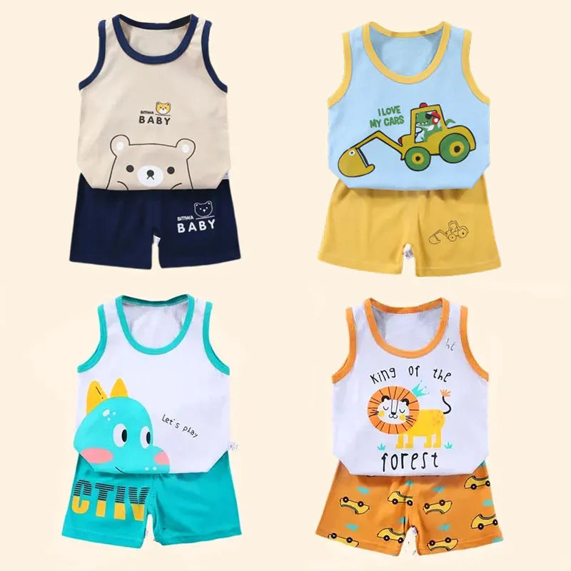 2-Piece Kids Summer Clothing Set with Sleeveless Cotton T-Shirt and Shorts
