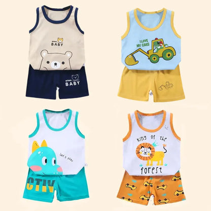 2-Piece Kids Summer Clothing Set with Sleeveless Cotton T-Shirt and Shorts