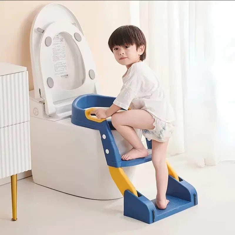 Portable Kids Toilet Potty Training Seat Folding Trainer Height Adjustable Wite Waterproof Cushioned Mat for Boys Girls Children