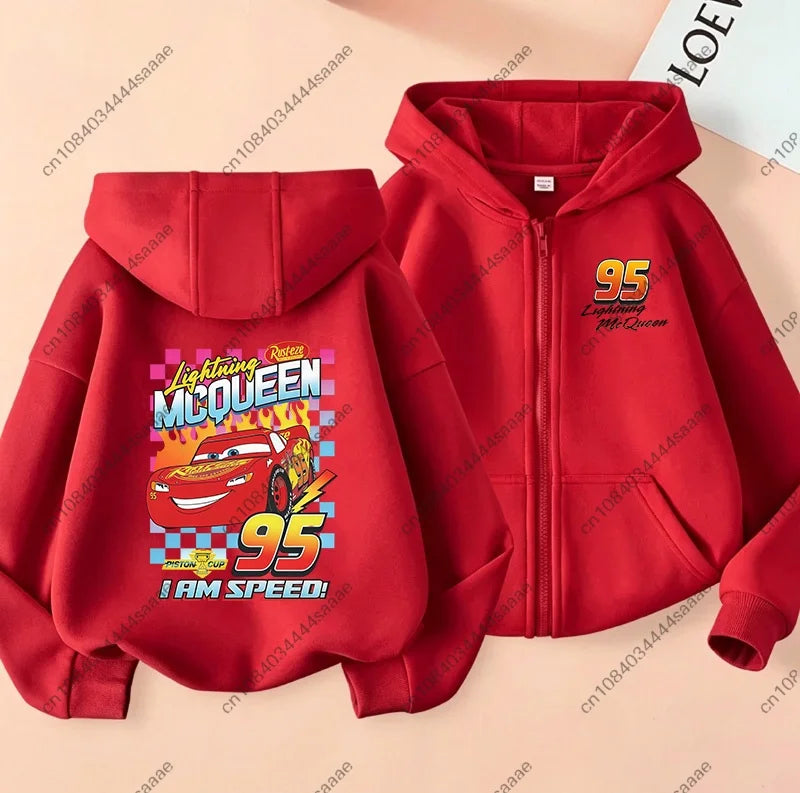 Lightning Mcqueen Sally Sports Zipper Hoodies Boys Girls Anime Cartoon Cute Hooded Sweatshirt Children Autumn Fashion Clothes