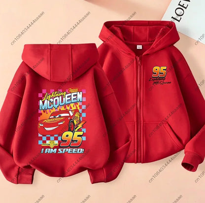 Lightning Mcqueen Sally Sports Zipper Hoodies Boys Girls Anime Cartoon Cute Hooded Sweatshirt Children Autumn Fashion Clothes
