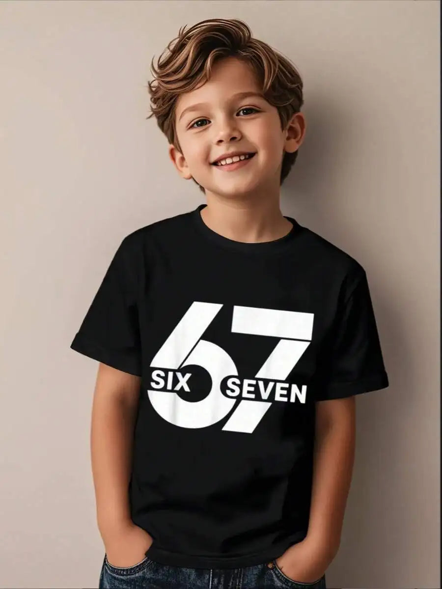Casual Style For Both Boys And Girls Family Matching Shirts Six Seven Number Design Summer Outfit Gift For Kids