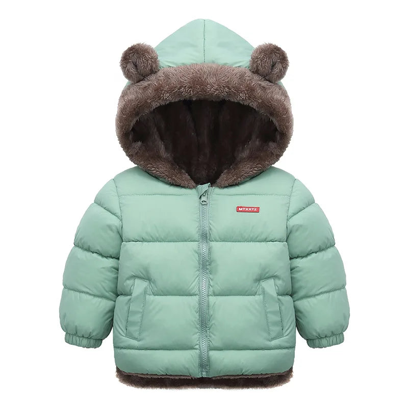 Baby Boys & Girls Winter Hooded Jacket, Thick Cotton Padded Fleece Coat