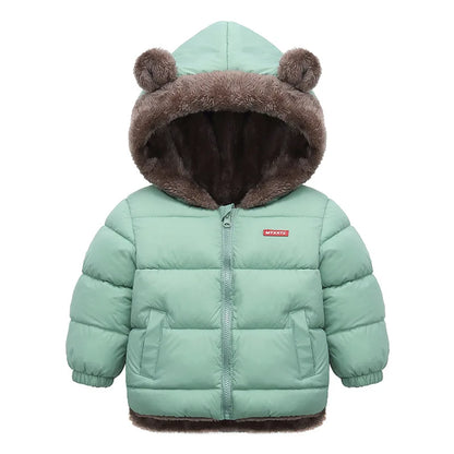 Baby Boys & Girls Winter Hooded Jacket, Thick Cotton Padded Fleece Coat