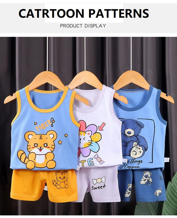 2-Piece Kids Summer Clothing Set with Sleeveless Cotton T-Shirt and Shorts