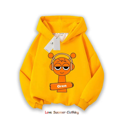 Sprunki Thick Hoodie for Children Anime Cartoon Fashion Sweatshirt Boys Girls Autumn Winter Hip Hop Hooded Hoodies Kids Clothes