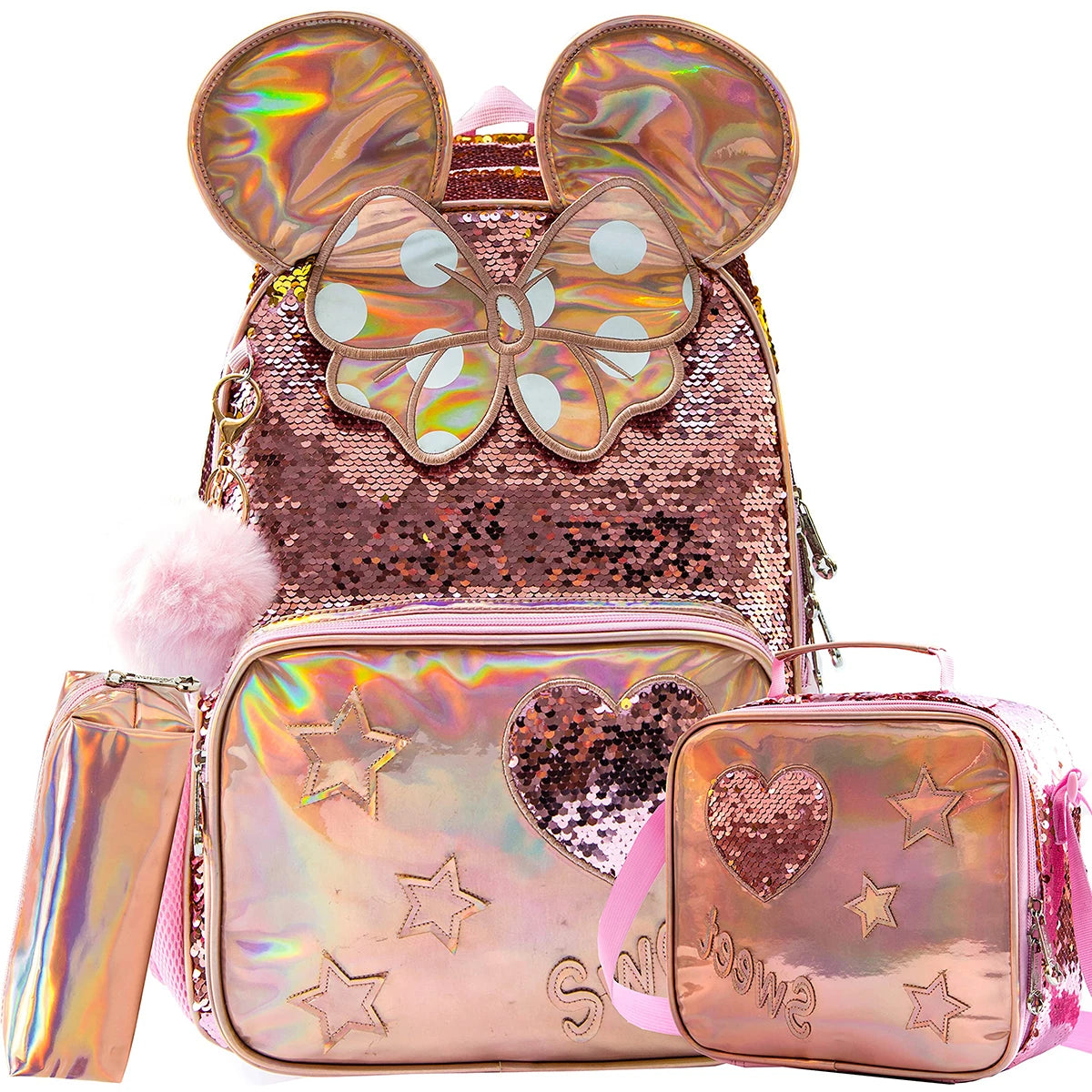 Backpack for Girls 16" Backpacks for Girls for School Sequin Backpack with Lunch Box for Elementary Students