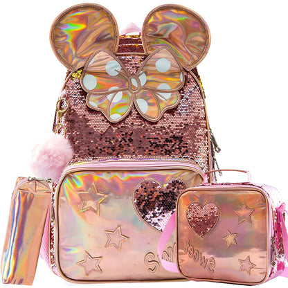 Backpack for Girls 16" Backpacks for Girls for School Sequin Backpack with Lunch Box for Elementary Students