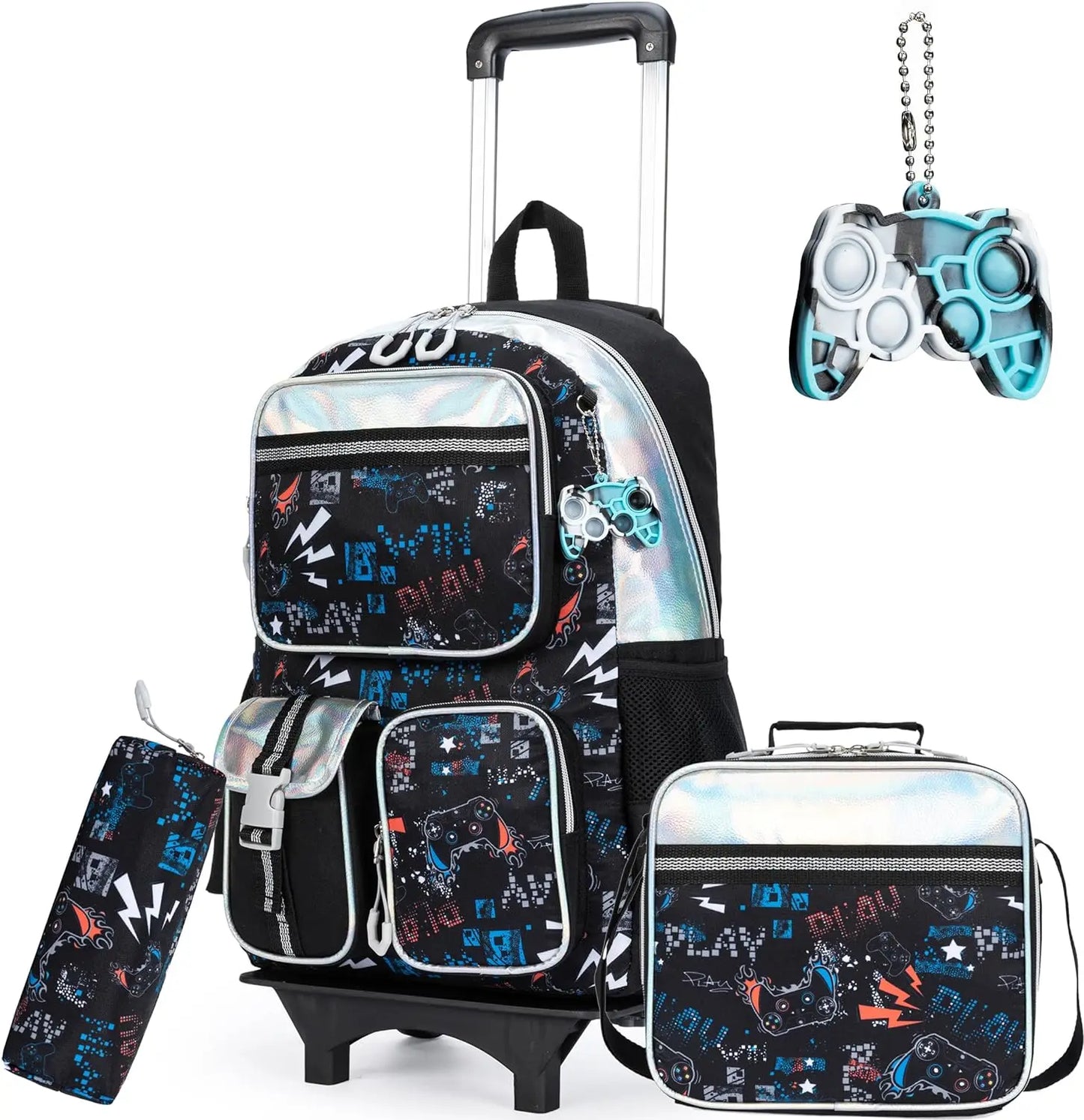 Kids Rolling Backpack for Boys Backpack with Wheels for School Backpacks for Boys Kids Bookbag for Primary Middle School with Lunch Box Set