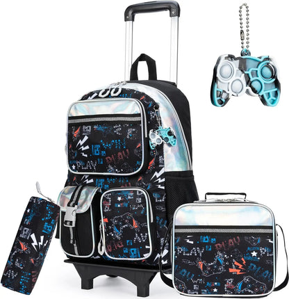 Kids Rolling Backpack for Boys Backpack with Wheels for School Backpacks for Boys Kids Bookbag for Primary Middle School with Lunch Box Set