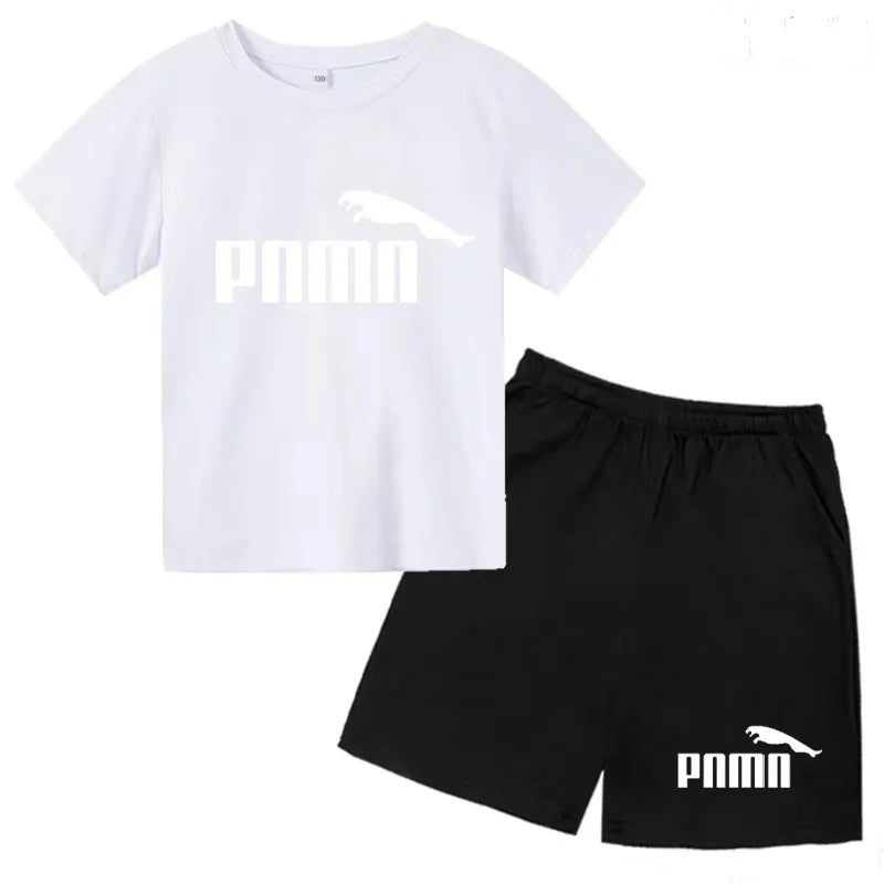 Kids  Fashion Two-Piece  Summer Sports brand Short-Sleeve Boy Girl 3-13Yrs  T-shirt +Shorts clothes