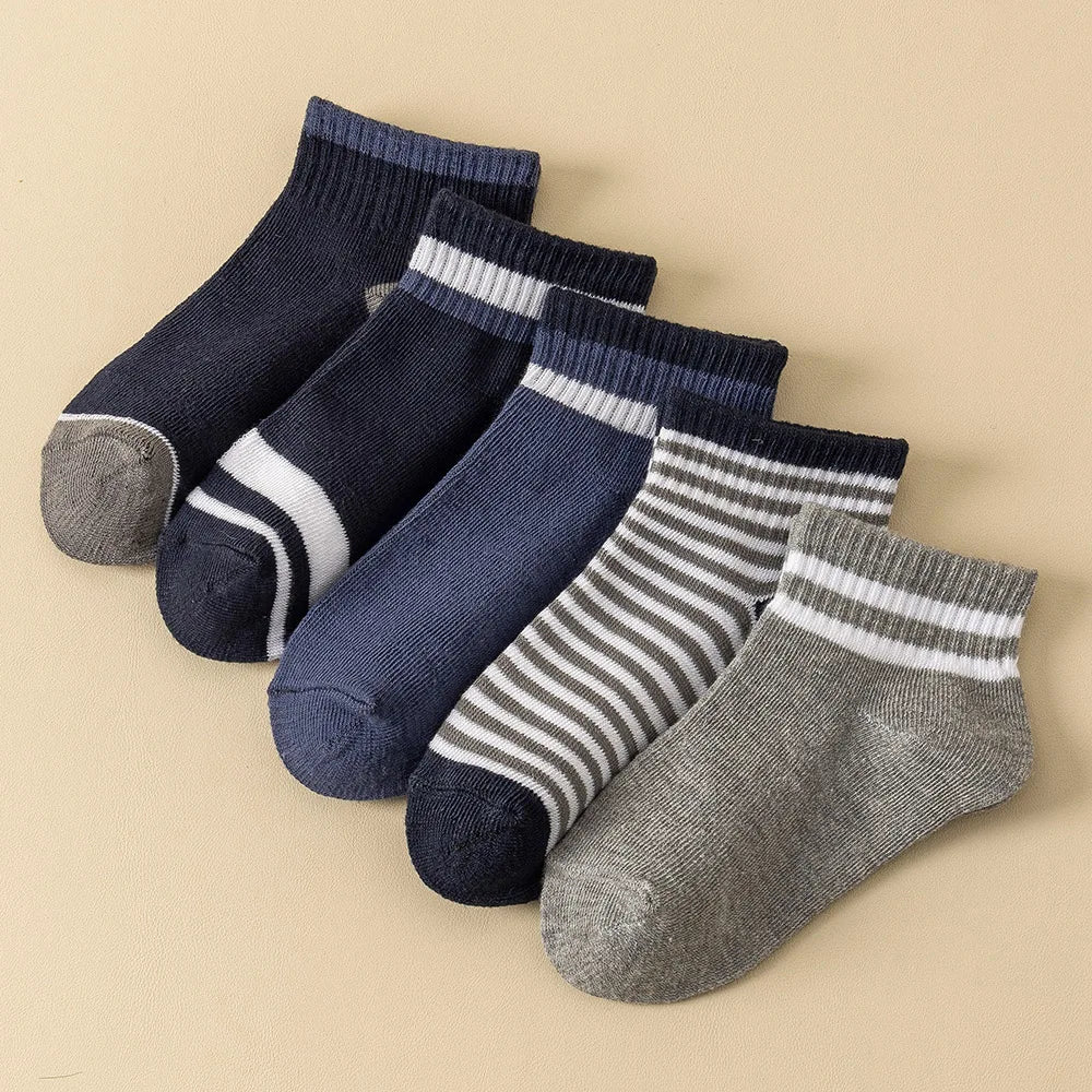 5-Pair Kids Ankle Socks for Boys & Teens Ages 8–16, Soft Breathable Low-Cut Socks for School, Sports & Everyday Wear