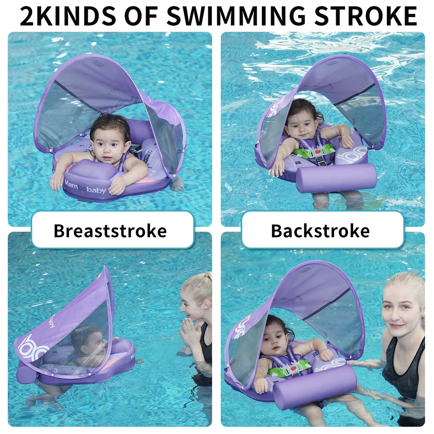 Mambobaby Baby Float With Canopy Swimming Ring For Infant No Inflation Pool Floaties Accessories 6-10 Months 1 Years Water Toys