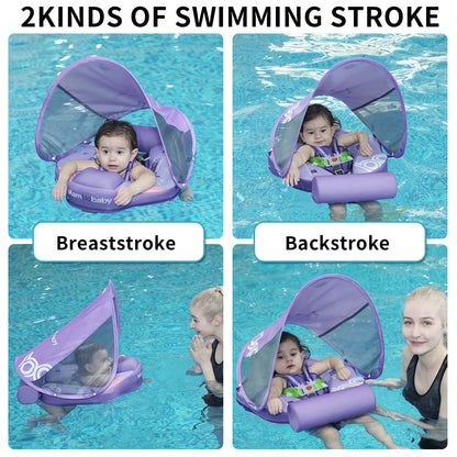 Mambobaby Baby Float With Canopy Swimming Ring For Infant No Inflation Pool Floaties Accessories 6-10 Months 1 Years Water Toys