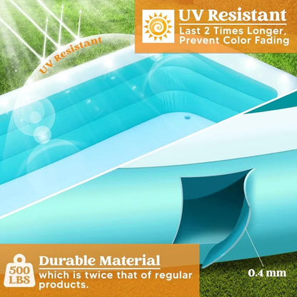 JOYFY Full-Sized Inflatable Swimming Pool 125x 68x 22 inch Inflatable Pool with Seats for Family Pool Summer Water Party Pool
