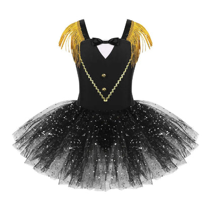 Girls Halloween Circus Ringmaster Costume Dancewear Sequins Mesh Tutu Gymnastics Leotard Dance Dress for Carnival Dress Up