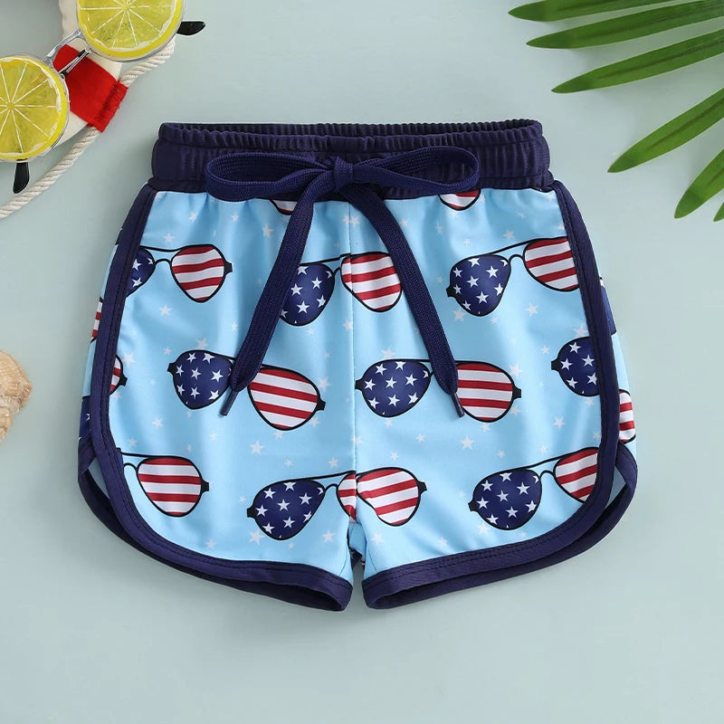 2025-02-26 Lioraitiin Toddler Boy 4th of July Swim Trunks with Drawstring Ice Cream Flower Print Baby Boy Shorts