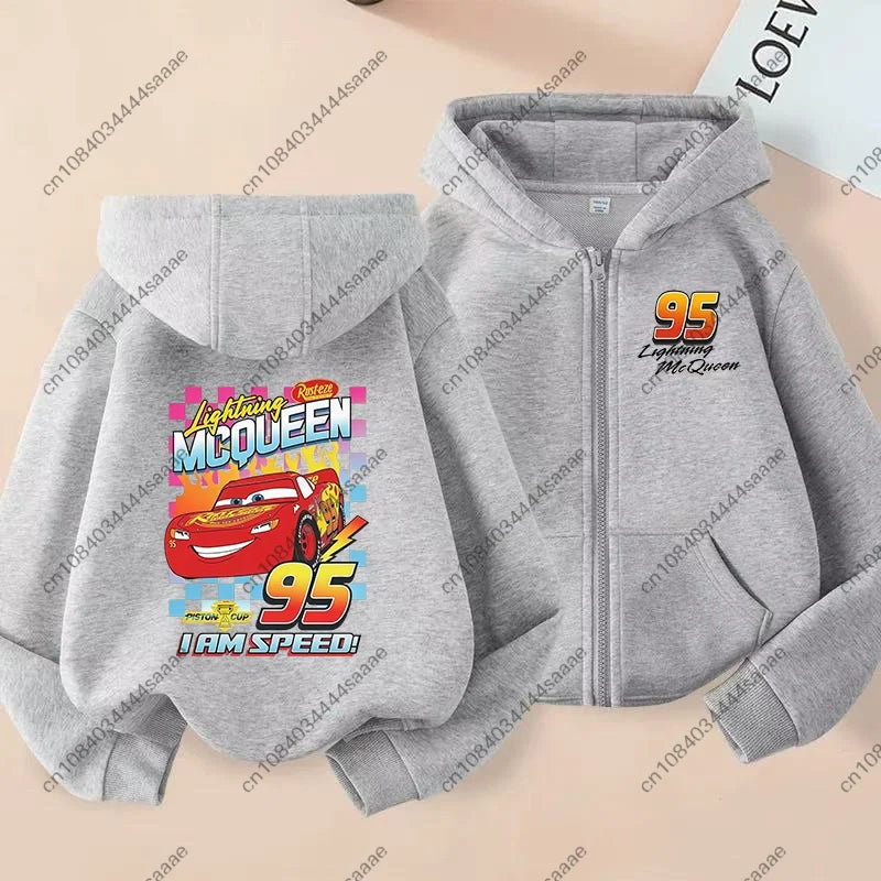 Lightning Mcqueen Sally Sports Zipper Hoodies Boys Girls Anime Cartoon Cute Hooded Sweatshirt Children Autumn Fashion Clothes
