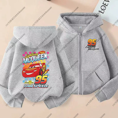 Lightning Mcqueen Sally Sports Zipper Hoodies Boys Girls Anime Cartoon Cute Hooded Sweatshirt Children Autumn Fashion Clothes
