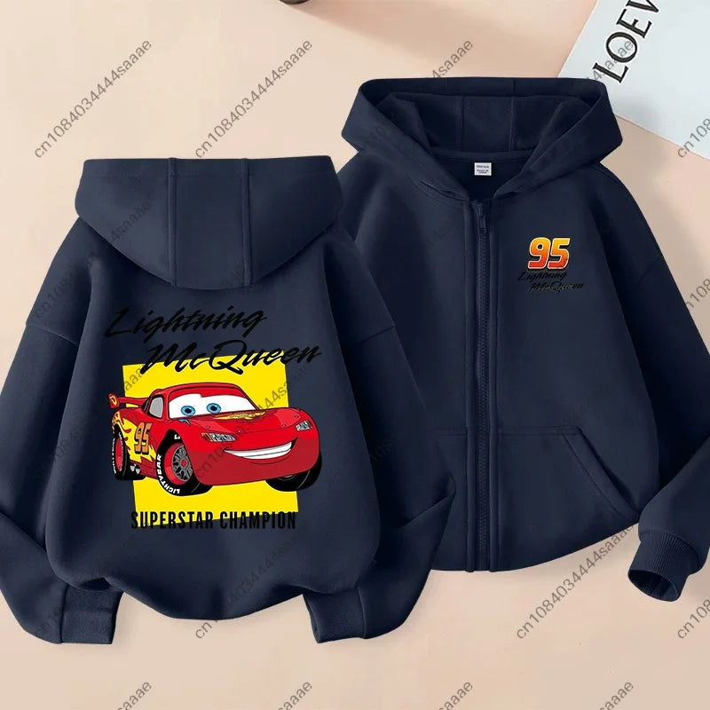 Lightning Mcqueen Sally Sports Zipper Hoodies Boys Girls Anime Cartoon Cute Hooded Sweatshirt Children Autumn Fashion Clothes