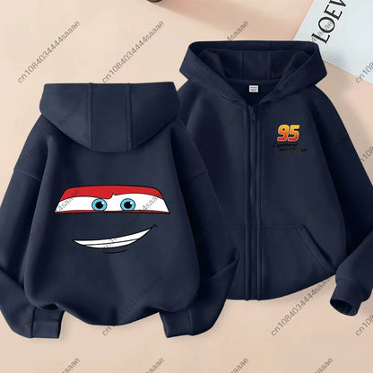 Lightning Mcqueen Sally Sports Zipper Hoodies Boys Girls Anime Cartoon Cute Hooded Sweatshirt Children Autumn Fashion Clothes