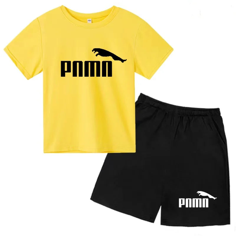 Kids  Fashion Two-Piece  Summer Sports brand Short-Sleeve Boy Girl 3-13Yrs  T-shirt +Shorts clothes