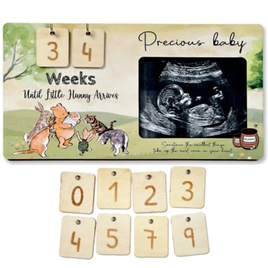 Winnie Baby Announcement Sign - Ultrasound Picture Frame with Baby Countdown, Expecting Parents to be Pregnancy Keepsake, Winni
