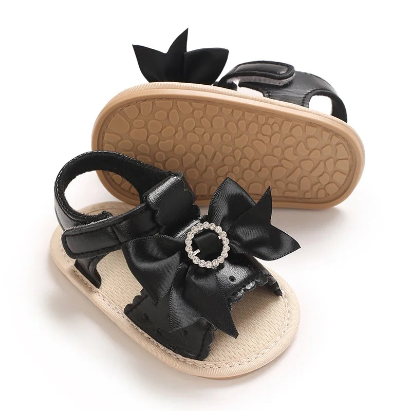 0-1Year Black Fashion Newborn Party Princess Shoes Boys And Girls' First Step Walking Shoes Soft Soled Anti Slip Baby Shoes