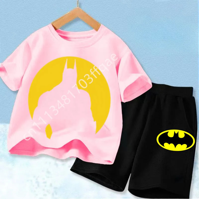 Summer Short Sleeved Street Wear Girl T-shirt Shorts Casual Top 2026 New Classic Batman&Superman Printed Boys Suit T-shirt