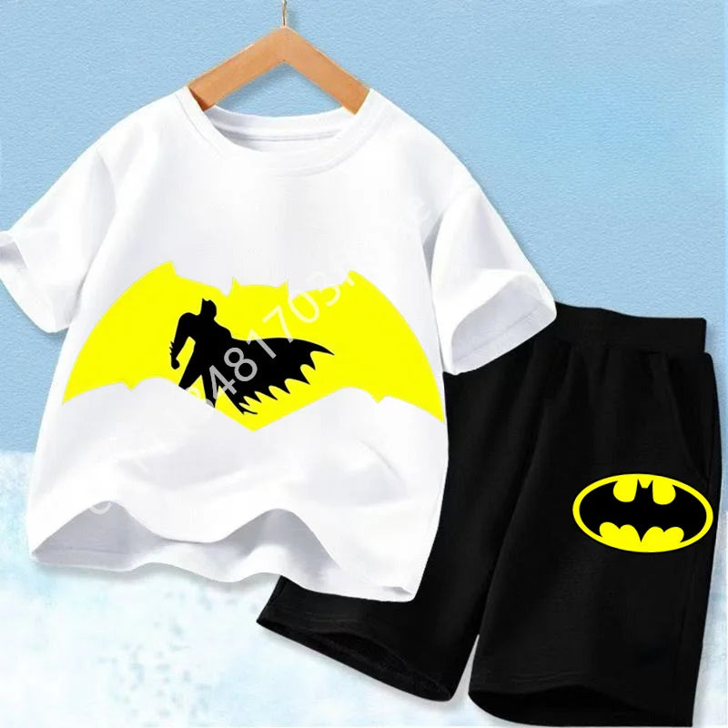 Summer Short Sleeved Street Wear Girl T-shirt Shorts Casual Top 2026 New Classic Batman&Superman Printed Boys Suit T-shirt