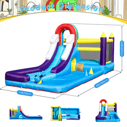 16FT Kids Inflatable Water Slide Bounce House with Splash Pool, Durable Oxford Fabric & 480W Blower
