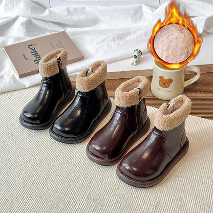 2026 Winter Children's Boots Fashion Simple Style Girl's Ankle Boot Causal Versatile Black Kid Short Leather Boots Side Zipper