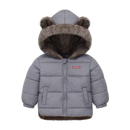 Baby Boys & Girls Winter Hooded Jacket, Thick Cotton Padded Fleece Coat